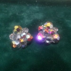 Vintage Aurora borealis, cluster clip earrings